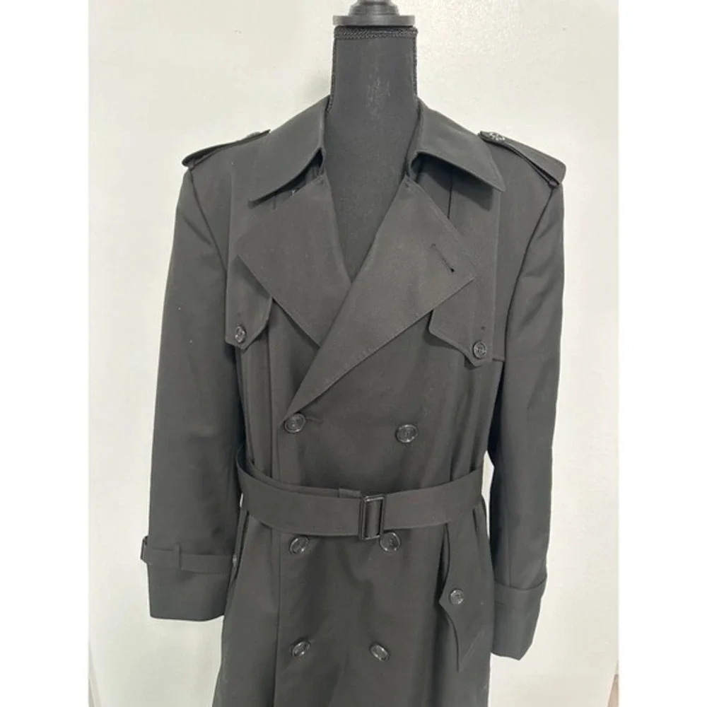 Mens Black Wool Blend Double Breasted Belted Trench Coat 40S